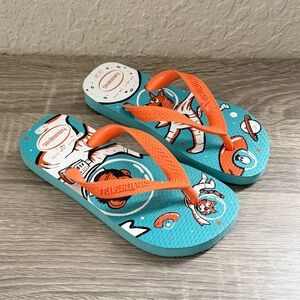 Havaianas Kids Radical Blue Orange Space Animals Flip Flops Sandals Boys 13
